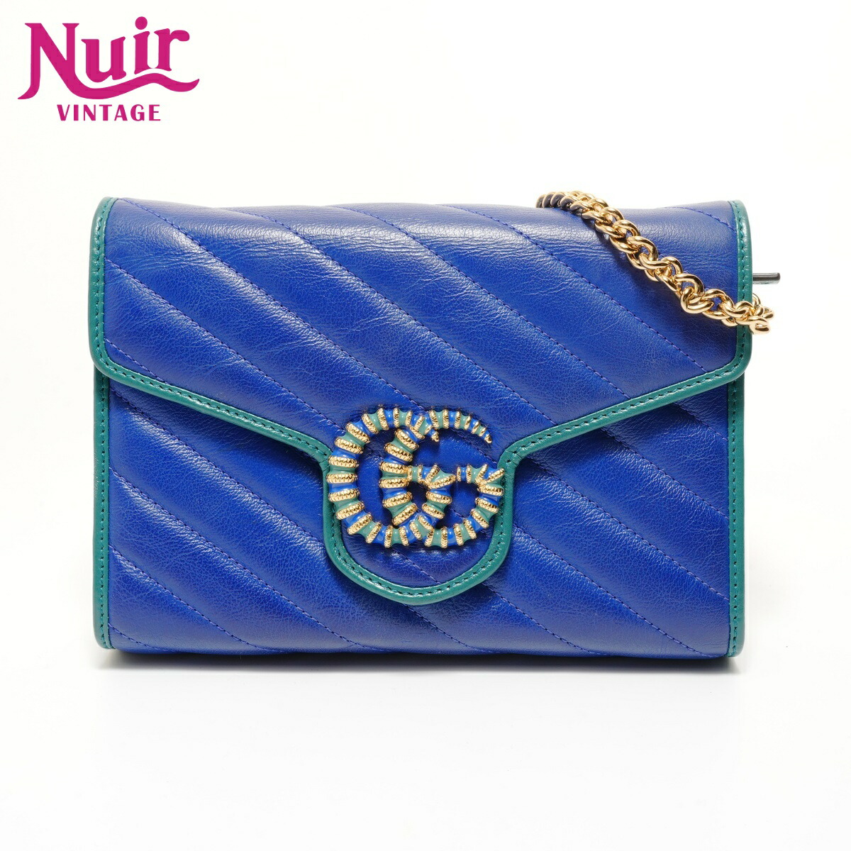 【ポイント最大47倍！全商品10%OFF!4/17 09:59まで】グッチ GUCCI GGマーモント チェーン ショルダーバッグ ブルー WS27601 【中古】