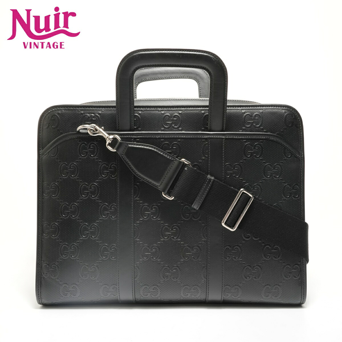 【エントリーで最大ポイント49倍!＋全商品10%OFF!4/10 1:59まで】グッチ GUCCI GGエンボス 2way ビジネスバッグ ハンドバッグ ブラック WS27904 【中古】