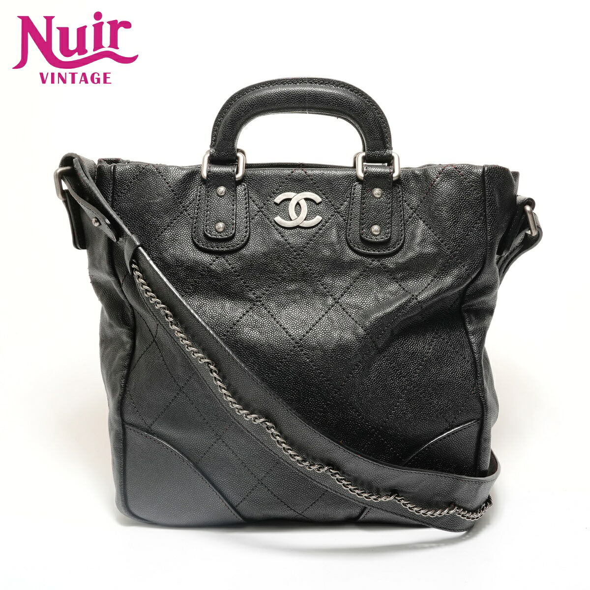 シャネル CHANEL 10番台 アウトドアライン ボーリングバッグ ハンドバッグ ブラック WS27928 【中古】