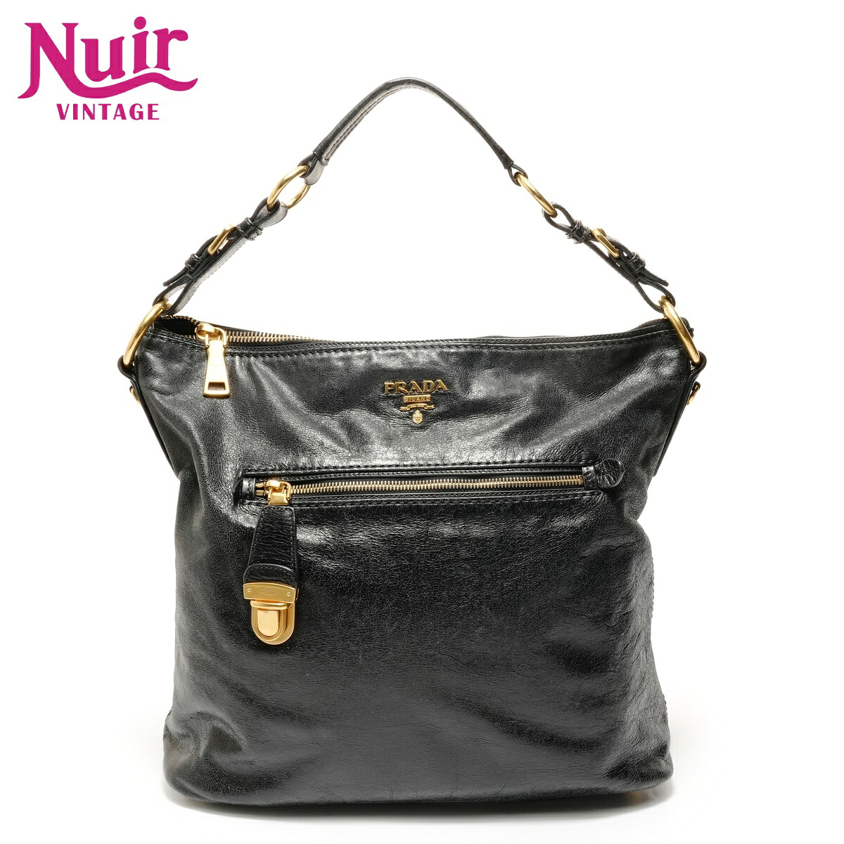 プラダ PRADA レザー ロゴ ショルダーバッグ ブラック WS27970 【中古】