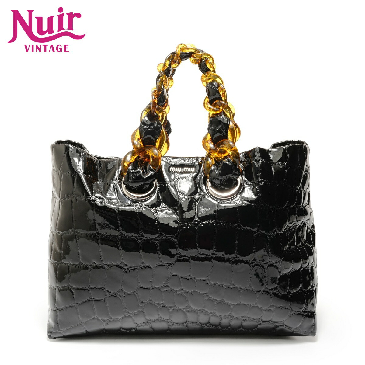 ミュウ ミュウ Miu Miu プラチェーン パテント トートバッグ ブラック WS28259 【中古】