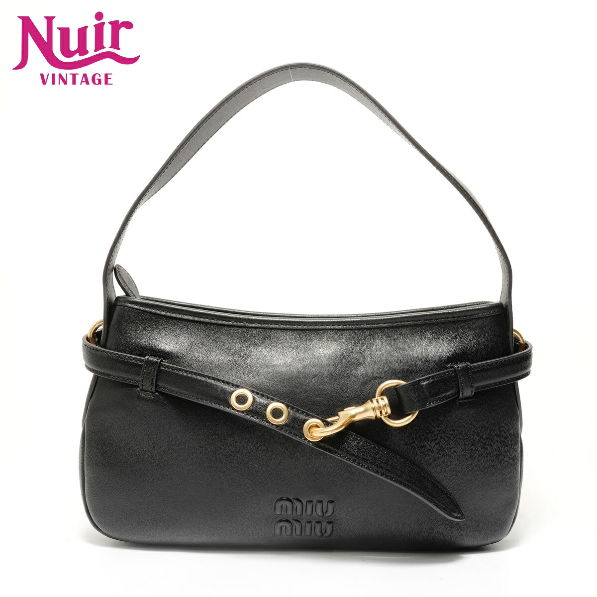 ミュウ ミュウ Miu Miu アヴァンチュール ナッパレザー ショルダーバッグ ブラック WS28374 【中古】