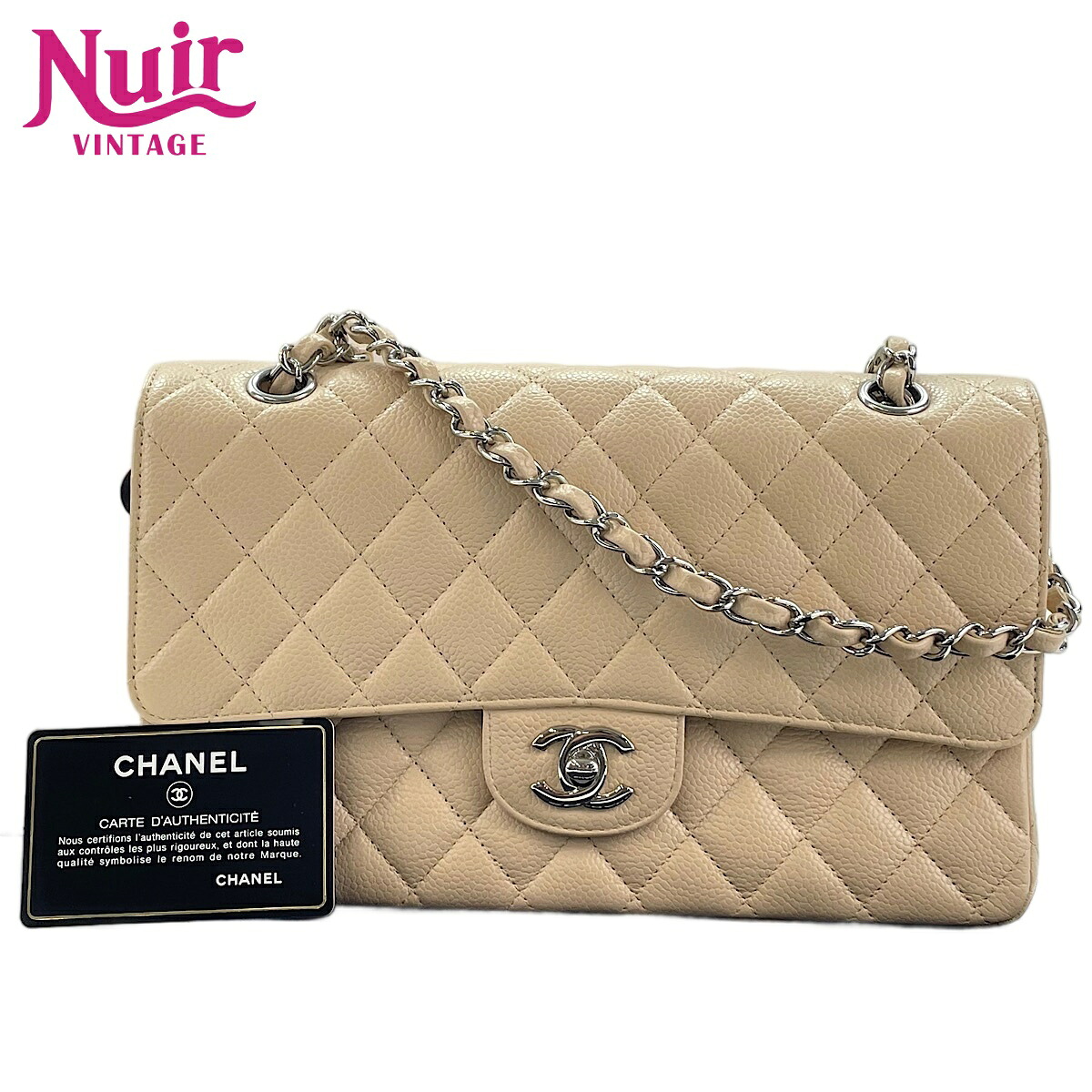 【ポイント最大47.5倍 全商品10%OFF! 7/26 01:59まで】シャネルCHANELキャビアスキン マトラッセ 25 ダブルフラップショルダーバッグベージュWS30009【中古】｜NUIR VINTAGE 店