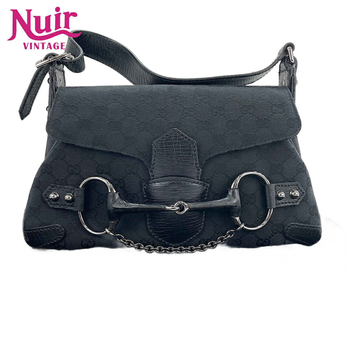 グッチ GUCCI GGキャンバス ホースビット チェーン ハンドバッグ ブラック WS30110 【中古】｜NUIR VINTAGE 店