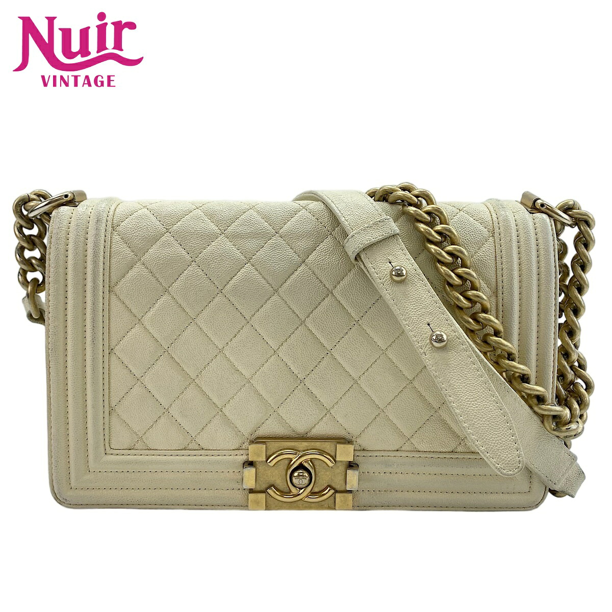 シャネル CHANEL キャビアスキン ボーイシャネル ミディアム ショルダーバッグ ホワイト WS30407 【中古】|NUIR VINTAGE 店