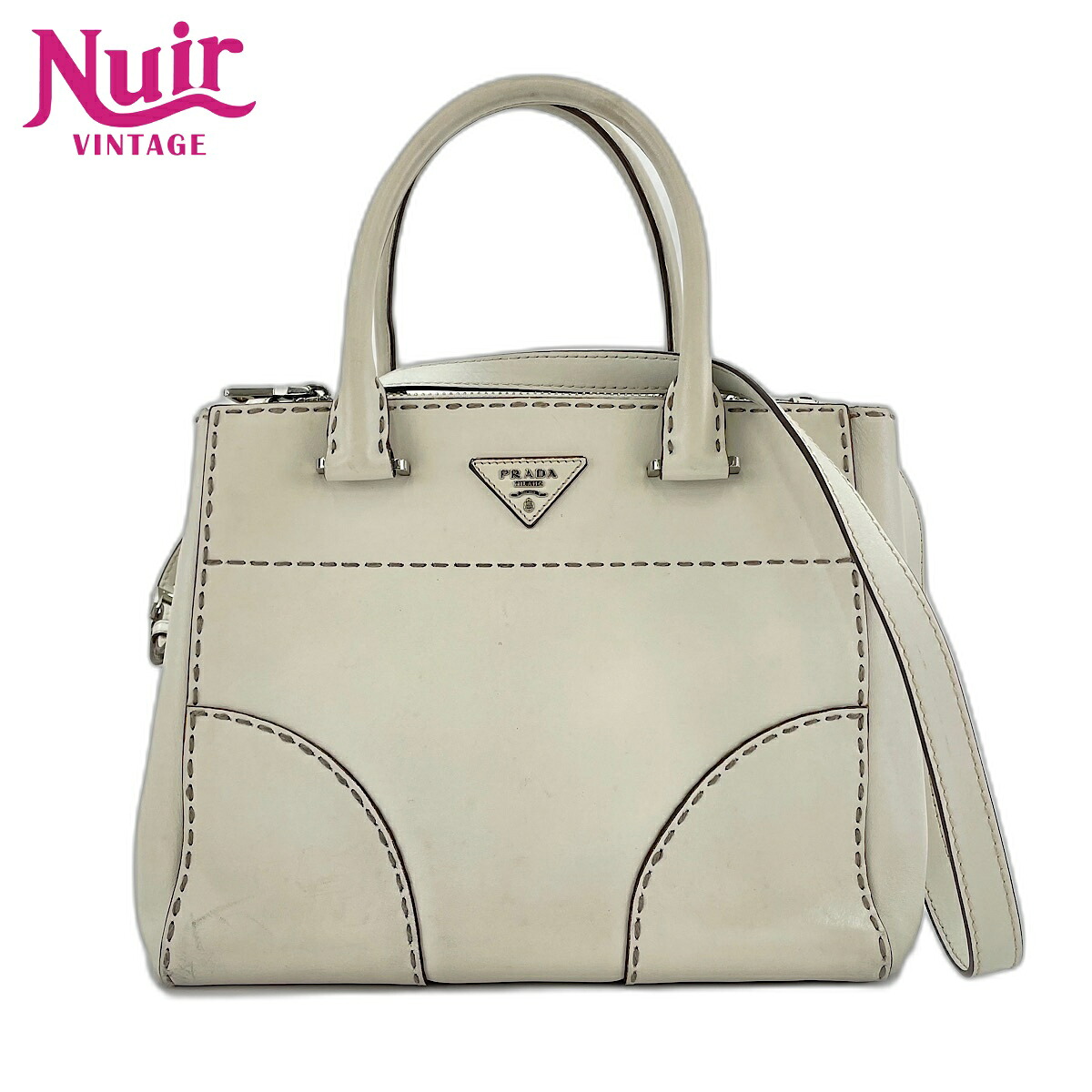 プラダ PRADA 2WAY、トライアングルロゴ ハンドバッグ レザー ホワイト WS32435 【中古】｜NUIR VINTAGE 店 52,800円