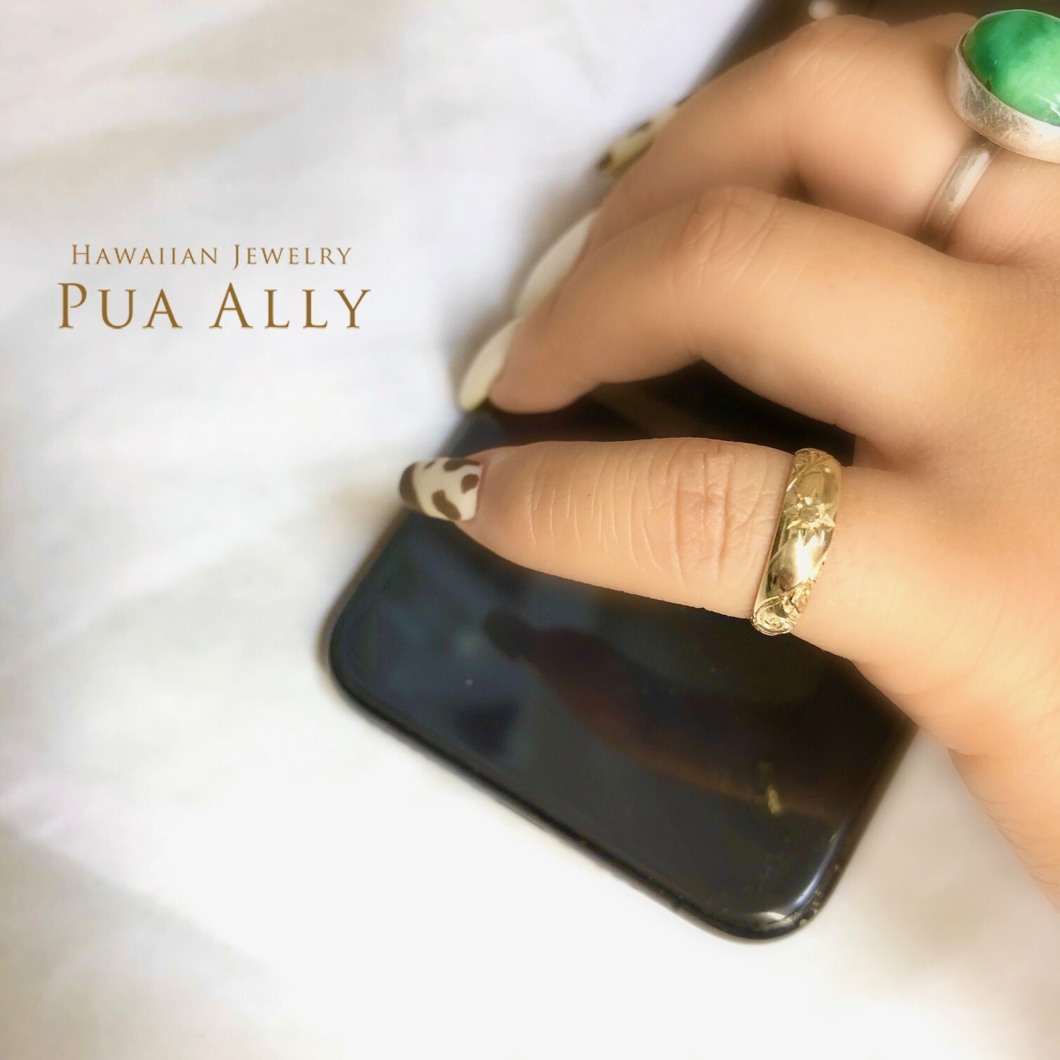 日本製 ハワイアンジュエリー ハワジュ Hawaiian Jewelry Puaally プアアリ 手彫り 指輪 プレゼント サーフ 海 ペアリング 14金 レディース メンズ La ラートゥーリング ピンキーリング ファランジリング ゴールド 女性 男性 Fucoa Cl