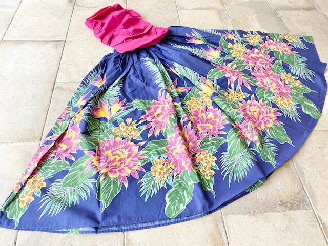 フラダンス 花柄 リーフ柄 ブルー フラダンススカート ロング丈 M Llサイズ相当 極楽鳥花 プルメリア イエロー グリーン パウ スカート レッスン フラ フラダンス衣装 フラステージ衣装 衣装 ダンス衣装 ハワイ ハワイアン Hawaii ギフト プレゼント 母の日 誕生日