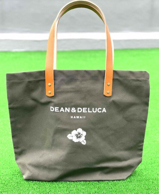 【新品】DEAN＆DELUCA olive レザーハンドルトートバッグ ハワイ限定DEAN＆DELUCA☆レザーハンドル(オリーブ緑)トートL