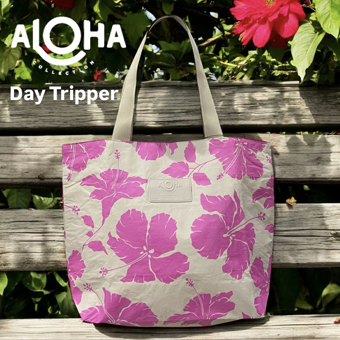 【ALOHA COLLECTION】 DayTripper トート バッグ ハイビスカス ファスナー ピンク ベージュ 花 フラワー ハワイアン ロゴ 海 プール ビーチ 撥水 ハワイ プレゼント 送料無料 神戸三宮 PUA HAWAII ko|Pua Hawaii