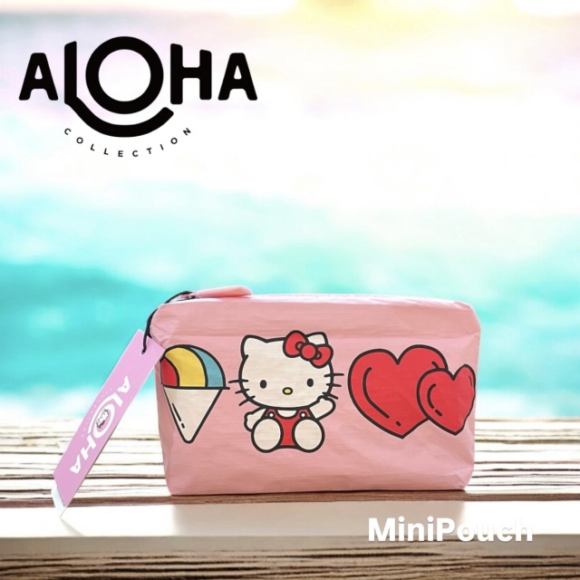 【ALOHA COLLECTION】 ハローキティ ミニポーチ 撥水 splashproof 防滴 Hello Kitty コラボレーション Mini Pouch ピンク ハート レッド シェーブアイス キティ ポーチ 海 プール ビーチ 水着 ハワイ プレゼント KAWAII 【KOBE三宮 Pua Hawaii】送料無料 mu｜Pua Hawaii
