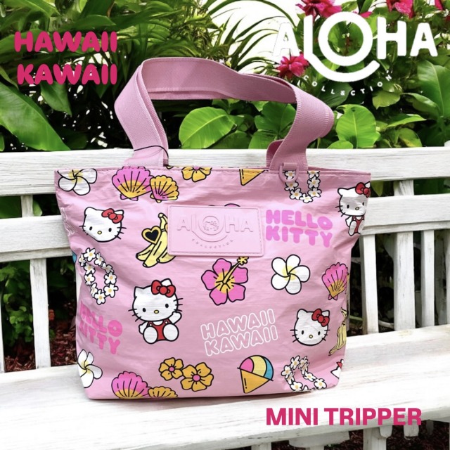【ALOHA COLLECTION】 ハローキティ ミニトリッパー トートバッグ コラボレーション レイ プルメリア シェーブアイス シェル ビーチサンダル HAWAII KAWAII ピンク ビーチ 撥水 splashproof 防滴 ハワイ プレゼント 【KOBE三宮 Pua Hawaii】送料無料 mu｜Pua Hawaii