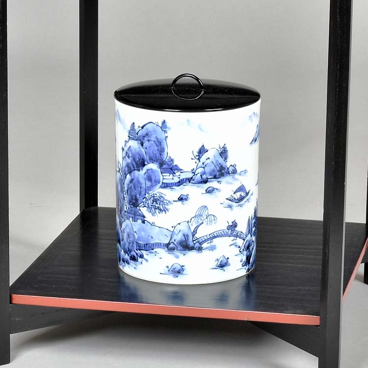 Ｎ３０２　水指　『平安　高野昭阿弥造』『色絵ニ閑人水指』　共箱　茶道具 N302 水指 『平安 高野昭阿弥造』『色絵ニ閑人水指』 共箱