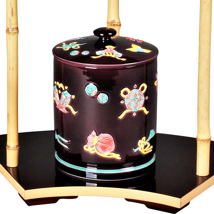 水指 紫交趾 宝尽 勝見永泉作 茶道具 京焼 清水焼 吉祥文様 初釜 茶会 炉用 風炉用