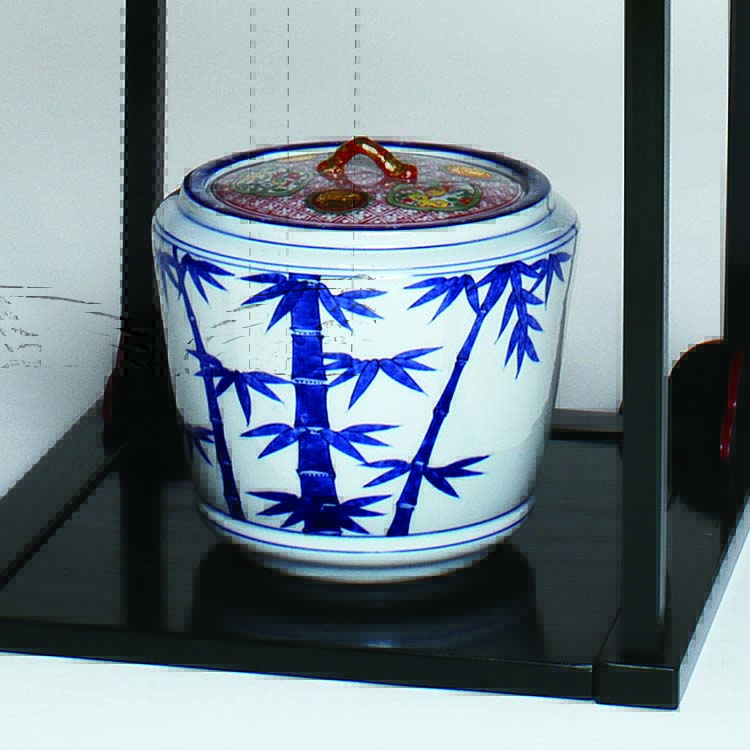 水指 染付 竹 赤絵蓋 茶道具 冷やりとした感 雅びやか 茶席用