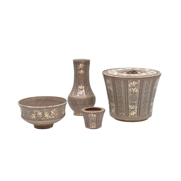 皆具 末広 紫三島 森里陶楽作 風炉皆具 三島手 茶道具 水指 建水 杓立 蓋置 茶の湯