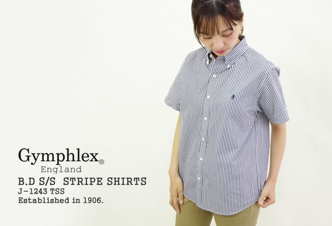 楽天市場 クーポン対象外 ジムフレックス Gymphlex コーマコットンボタンダウン半袖シャツ ストライプ Combed Cotton B D S S Shirts J 1243tss レディース コンビニ受取可能 ｐｕｂlｉｃ