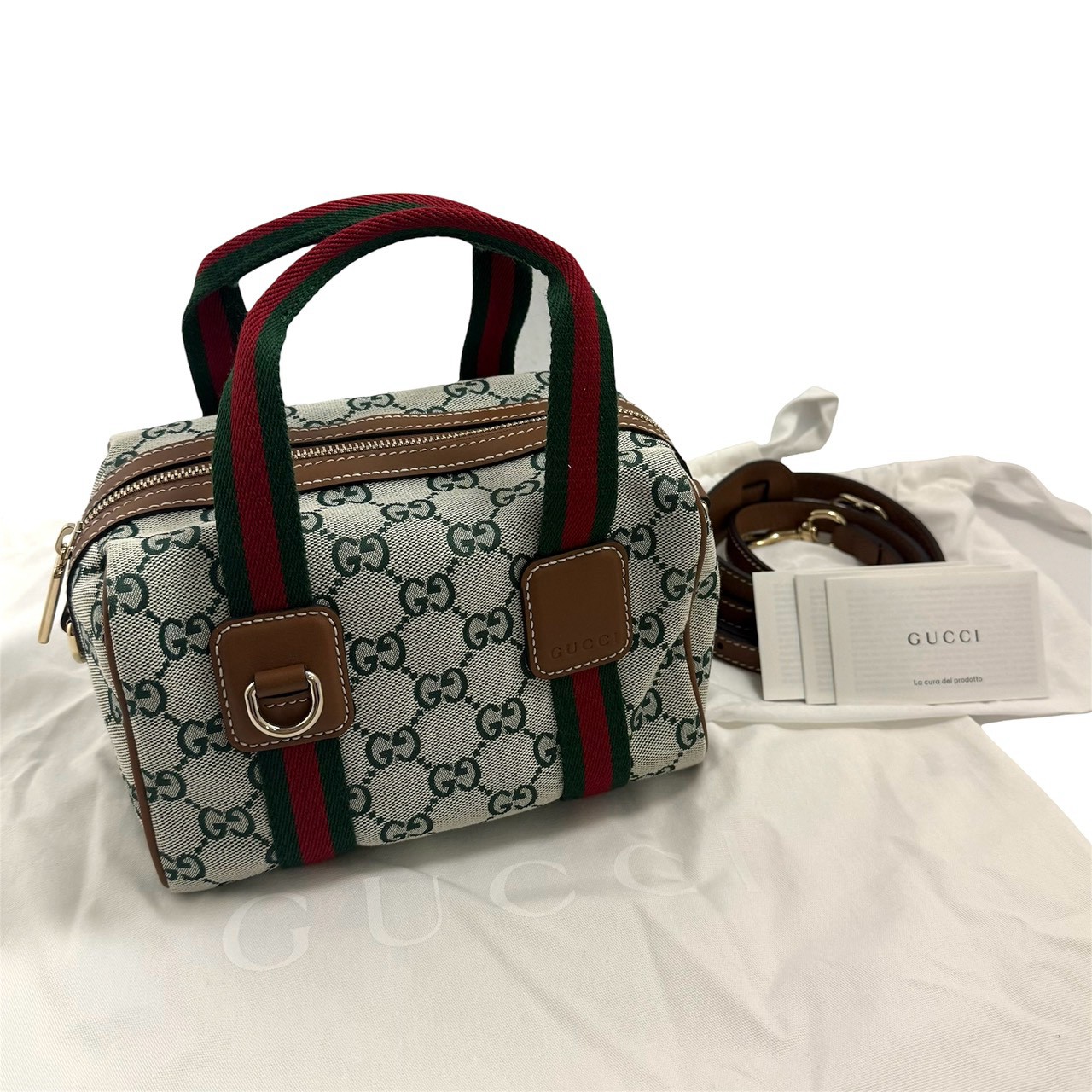 GUCCI グッチ GG シェリーライン ミニ ボストンバッグ 856055 65315 2WAYバッグ ショルダーバッグ ハンドバッグ ベージュ ブラウン 茶 グリーン 緑 レッド 赤｜Lapucelle ChouChou 180,000円