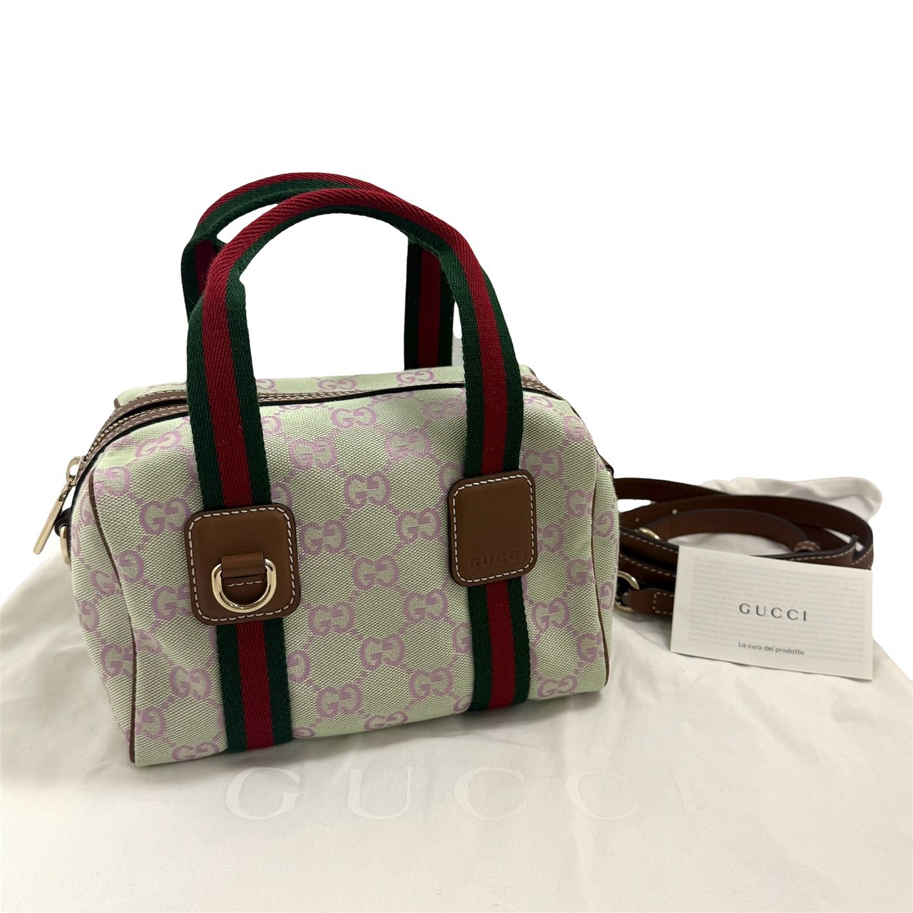 GUCCI グッチ GG シェリーライン ミニ ボストンバッグ 856055 65315 2WAYバッグ ショルダーバッグ ハンドバッグ グリーン 緑 ブラウン 茶 ピンク レッド 赤｜Lapucelle ChouChou 180,000円