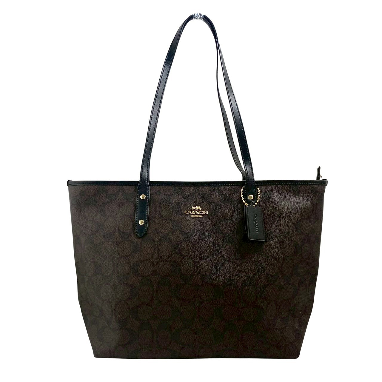 【中古】COACH コーチ シグネチャー トートバッグ F58292 ブラウン 茶 ブラック 黒｜Lapucelle ChouChou
