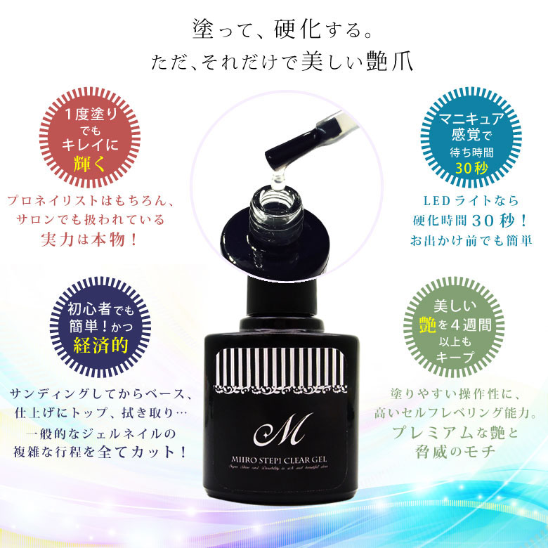 楽天市場 ジェル ネイル 美色 Miiro ステップワン クリアジェル 大容量15ml ノンワイプ ノンサンディング マニキュア ポリッシュ Puchikoko プチココ