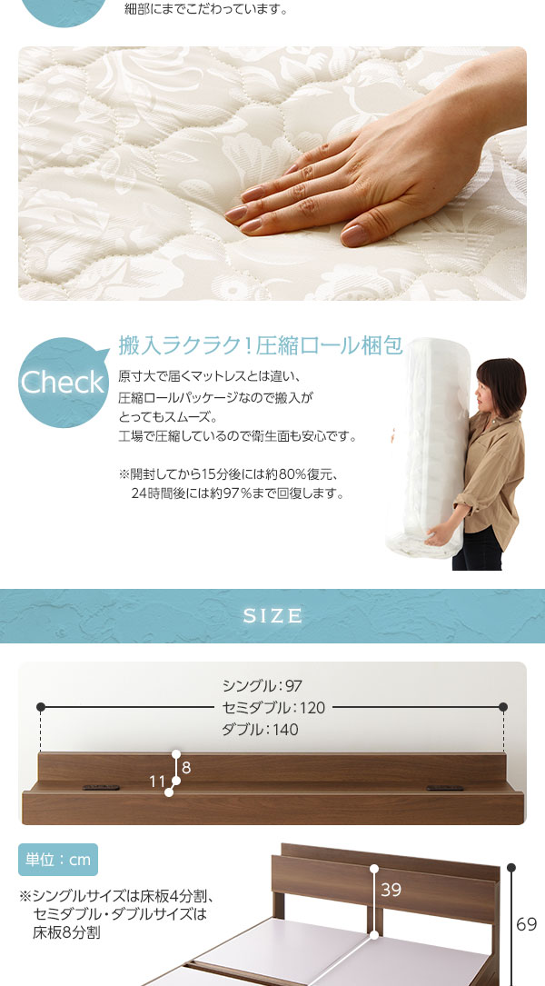 楽天市場 ベット ダブル 収納付きベット フレーム ダブルベット 木製ベット ダブルサイズ 宮棚 棚付き コンセント付き 収納ベッド ベット下 引き出し付きベット プエル