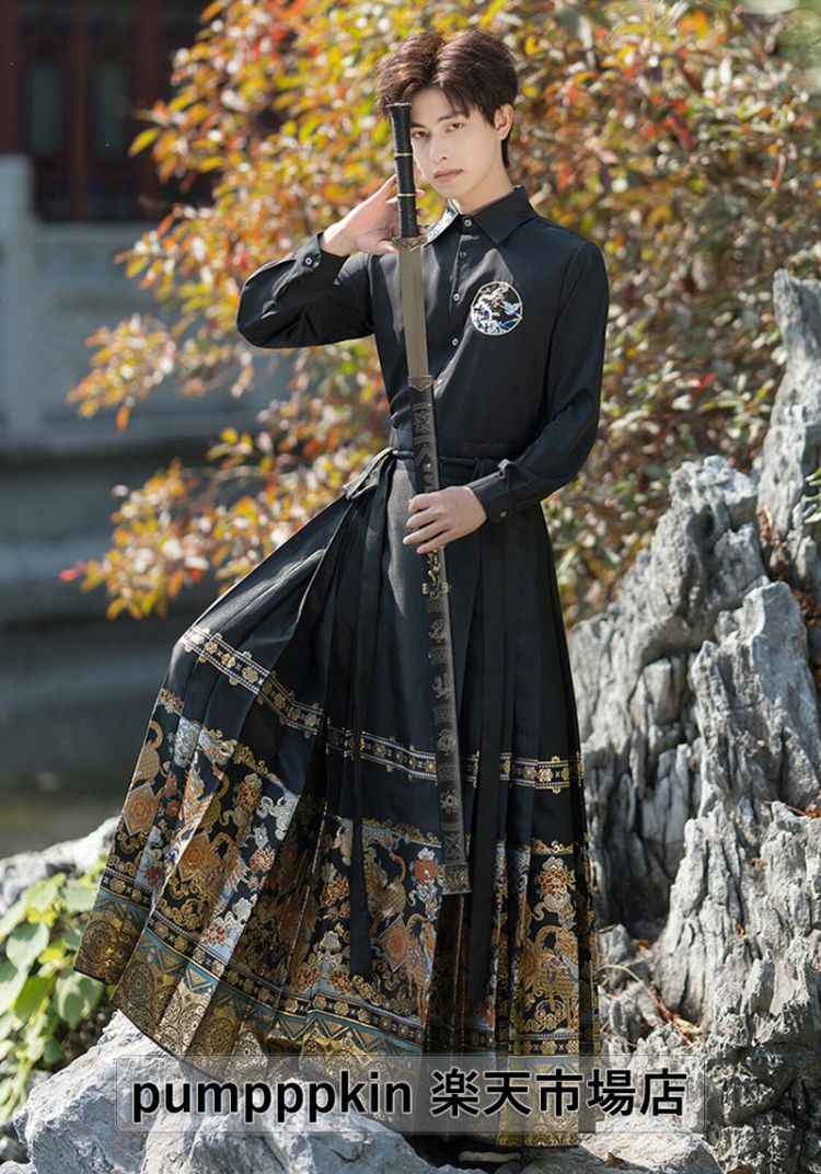 高級感 漢服 ペアルック 上質 コスプレ衣装 メンズ レディース 華流 舞台ステージ衣装 コスチューム 変装 中華服 大人 刺繍 チャイナ服 上下2~3点セット 長袖 トップス 巻きスカート 革 腕カバー イベント 学園祭 文化祭 中国侠客 時代劇 カンフー 武術 仮装 黒 S~4XL