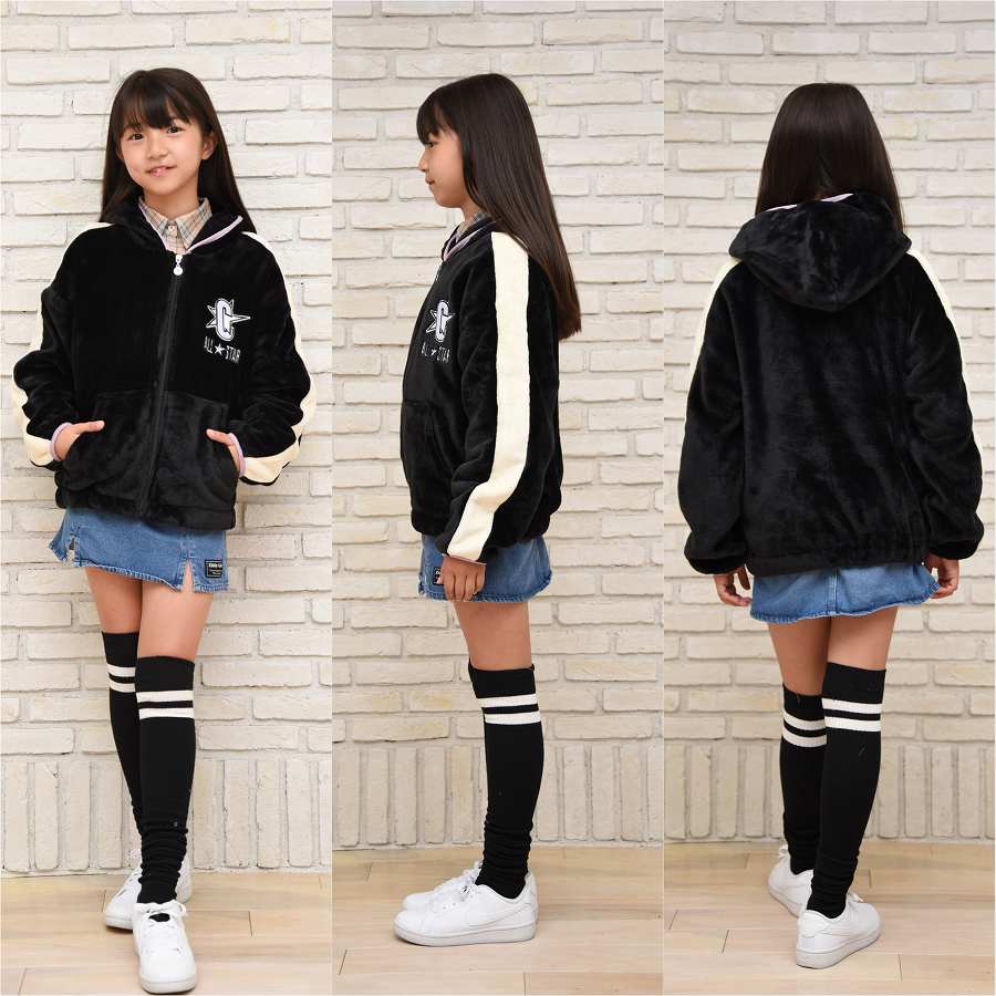 【お買い物マラソンポイント5倍SALE】フリースジャケットキッズ女の子【送料無料】コンバース子供服CONVERSEアウター両面フリース防寒ジュニアブランド通学旅行ゆったり可愛いガールズ