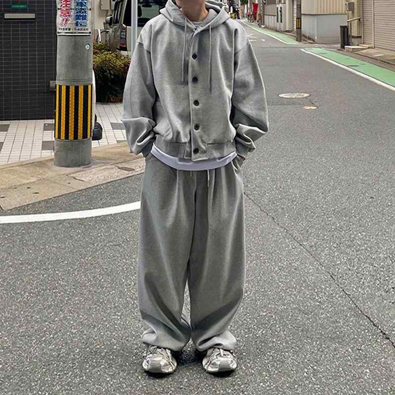 セットアップ メンズ 成人男性用 汗水 パーカー ジレー ズボン下 上下仕掛ける 綿織物 お部屋着 普段使い走り アウトドア 年月 薄墨色