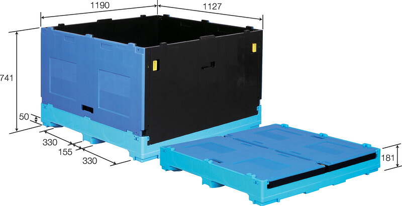 三甲（サンコー）ボックスパレット　プラモジュールX　ブルー／ブラック　重量39kg　容量824L　折りたたみ式【個人宅不可】【 土日祝・時間指定不可】