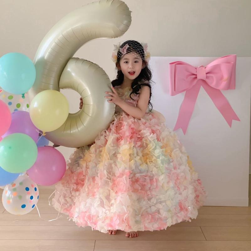 プリンセスドレス 女の子 ふんわりスカート 中国風 花柄プリント 誕生日パーティー 春夏秋 ポリエステル混紡 軽量素材 かわいいデザイン｜pure bliss