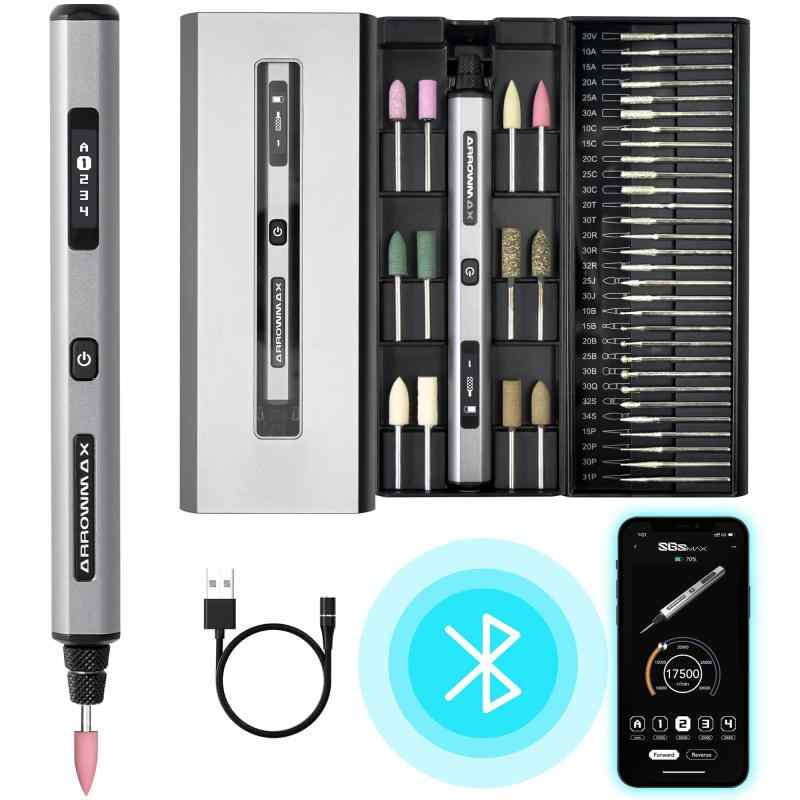 ARROWMAX コードレス充電式電動彫刻ペン 42ビット アルミケース、スマートモーションコントロール、OLED、Bluetooth、APP、ワイヤレス磁気充電、DIY用ダイヤモンドチップエッチングツール (SGS PRO)｜pure bliss