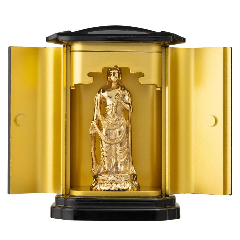 仏像 十一面観音菩薩(純金メッキ) PC厨子入り_『天台宗・真言宗・臨済宗』 高岡銅器 (じゅういちめんかんのんぼさつpcZ