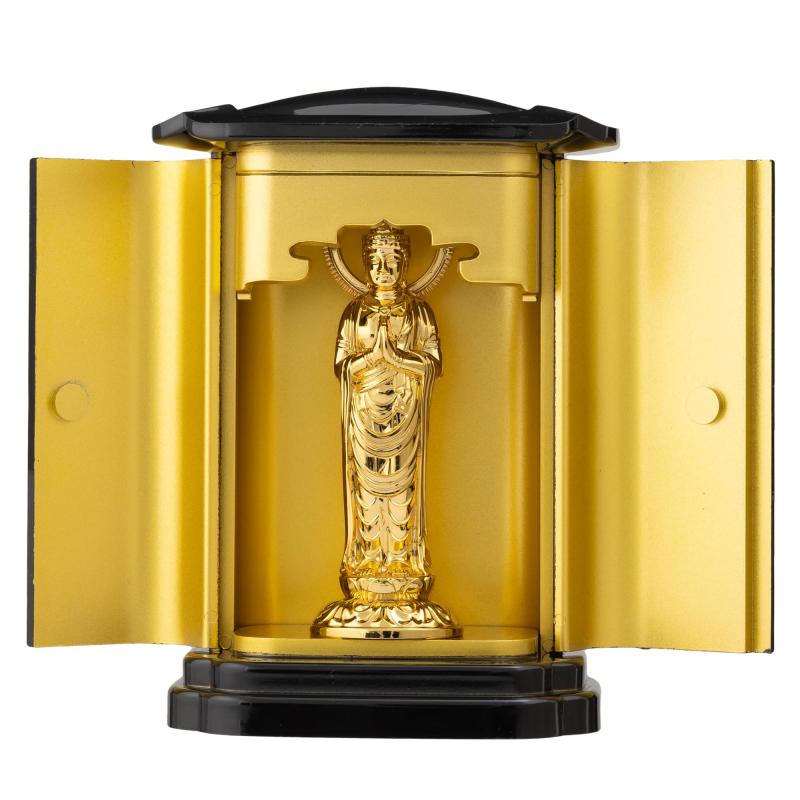 仏像 聖観音菩薩(純金メッキ) マイコン厨子入り口・入口＿『天台宗・真言宗・臨済宗』 高丘銅器 (しょうかんのんぼさつpcZ