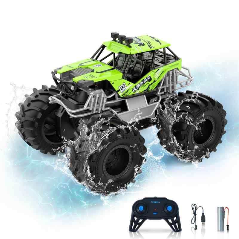 Carox ラジコン 水陸両用 4wd 防水 オフロード ラジコンカー 子供向け 衝突防止機能を備え 360°回転できる 超信地旋回 水陸両用 オフロード ラジコン 充電式バッテリー2個付き SDGs エスディー