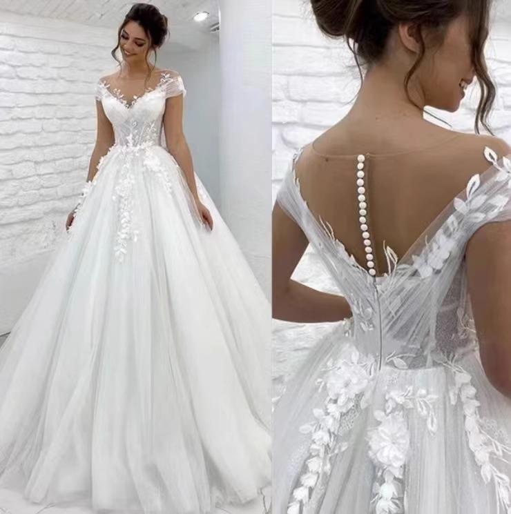 ウェディングドレス レディース ブライダル 新婦 高級感 レース オフショルダー バックレス ロングトレーン 白 ノースリーブ ロングスカート｜pure bliss