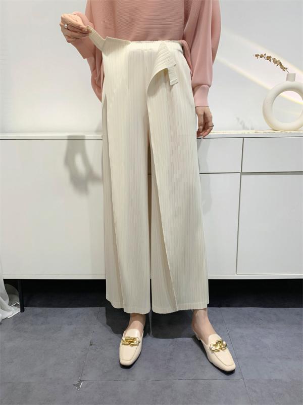 パンツ レディース 春夏 プリーツ ゆったり ワイドレッグ ストレート ミッドライズ カジュアル 通勤 気質 ポリエステル ストレッチ ロング 快適 ファッション ベージュ ピンク ブルー