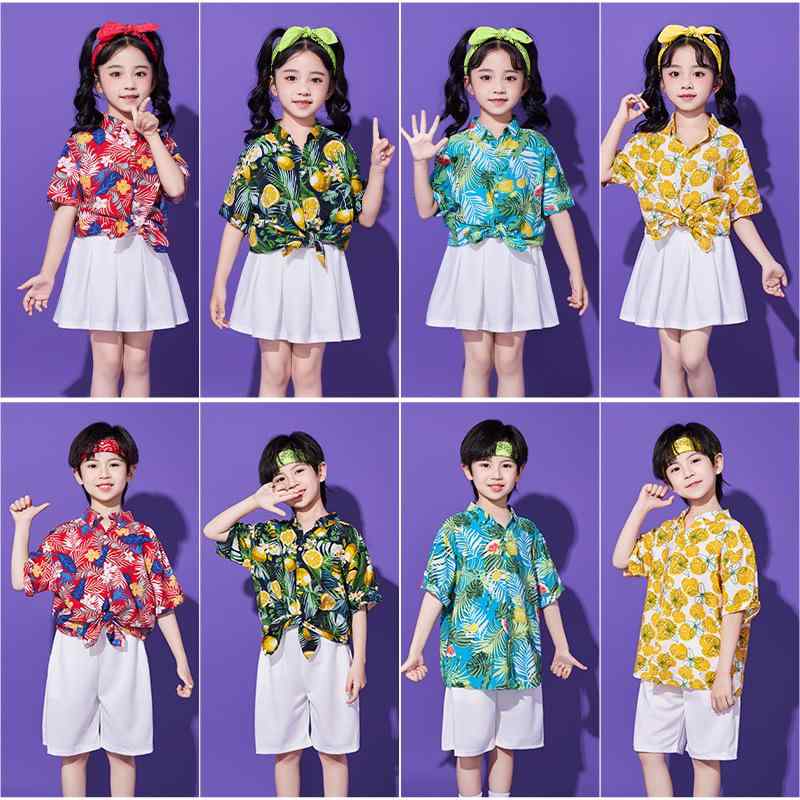 シャツ 男の子 女の子 キッズ 香港風 レトロ 演出服 ダンス服 チアリーディング 運動会 幼稚園 小学生 ポリエステル 赤 ピンク 緑