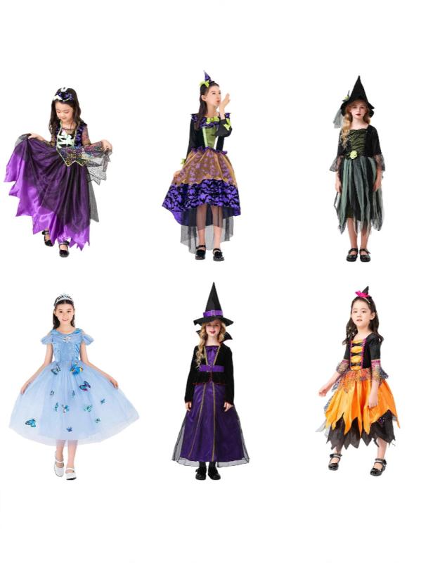 ワンピース 女の子 ハロウィン 魔女 コスチューム プリンセス スタイル 緑の葉 森 チュチュスカート 子供 ダンス服 パフォーマンス 夏 コットン混紡 レース ストライプ チェック プリーツ 柔軟素材 かわいい デザイン