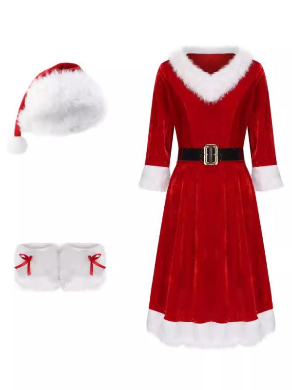 ワンピース レディース クリスマス ステージ衣装 かわいい デザイン 帽子付き 腰帯付き 脚カバー付き ポリエステル素材 春 セット 4,640円