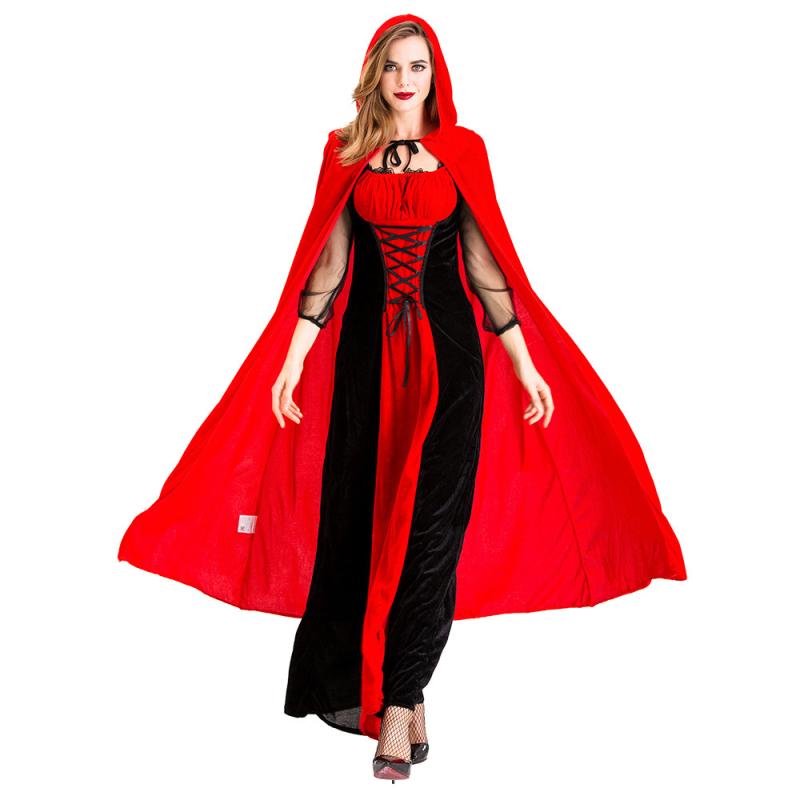 ハロウィン コスプレ服 メンズ 吸血鬼 女王 赤黒 マント 付き 赤い帽子 ポリエステル ファンタジー ストリート 仮装 パーティー 用