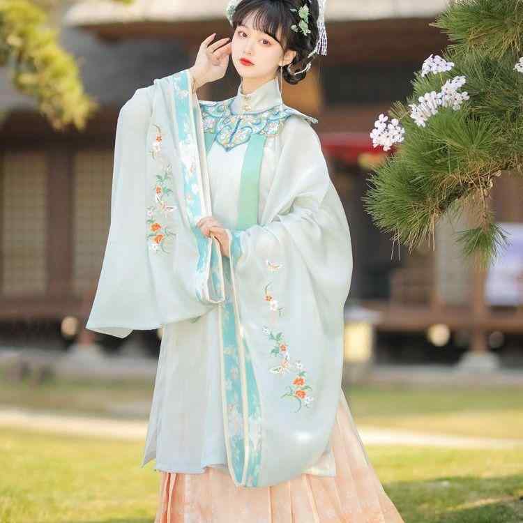 漢服 女性 明朝風 交襟 立襟 長? 刺繍 雲肩 古装 セット 齊腰 オレンジ ポリエステル 優雅 フェミニン 秋 コスプレ 衣装 伝統衣装 刺繍デザイン 肩飾り フルセット｜pure bliss