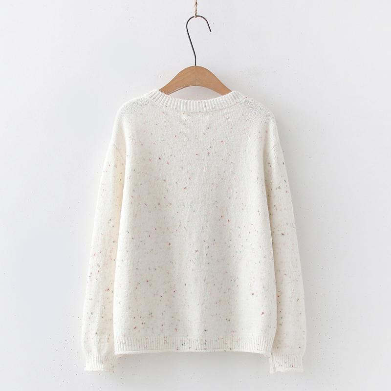 ニット カーディガン レディース 秋冬 ルーズ Vネック 長袖 コットン 中厚 ボタン 刺繍 切り替え 日系 かわいい ベージュ ゆったり トップス アウター 普段使い 清新 甘め スタイル 単品 普通丈 成人 女性