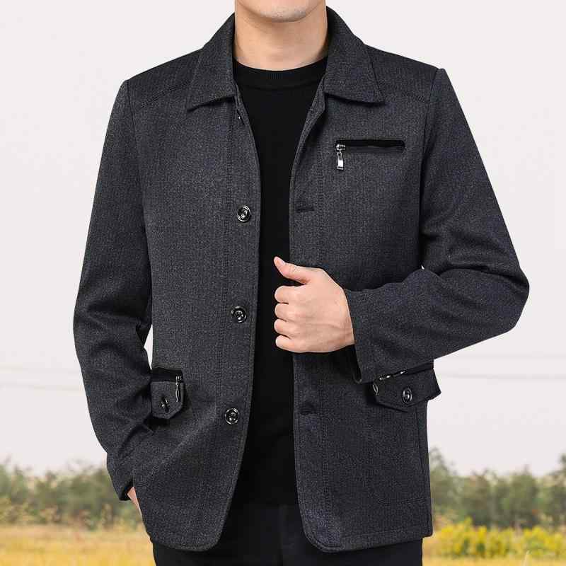 ジャケット メンズ 中高年 春秋 カジュアル ゆったり 長袖 無地 ポリエステル シングルブレスト ラペルカラー ポケット ノンアイロン ミディアムレングス ストレートヘム 普段使い