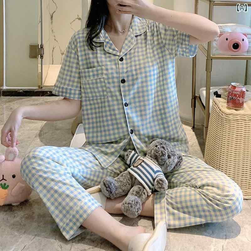ルームウェア レディース 半袖 長ズボン 開襟 カーディガン 韓国風 かわいい 学生風 清新 プリント柄 再生繊維 薄手 通気 涼しい 快適 リラックス オールシーズン セット