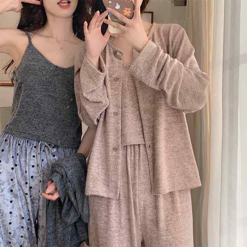 ルームウェア レディース 3点セット Vネック 長袖 長パンツ 裏起毛 モダール ストレッチ 快適 シンプル カジュアル フレンチ メッシュ ピンク グレー ダークグレー 部屋着 外出 秋冬 かわいい