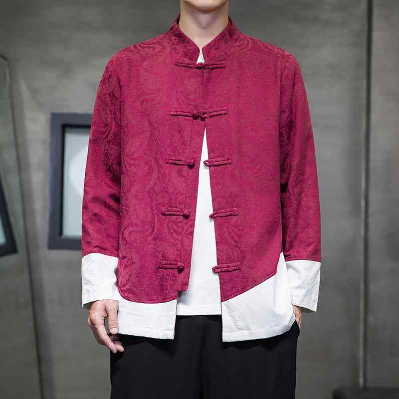 中山装 メンズ 春秋 中国風 フード付き ジャケット ゆったり 大きめ コットン ロングスリーブ スタンドカラー シングルブレスト ストレートヘム ボタン 赤 黒 普段使い