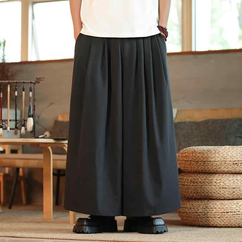 カジュアルパンツ メンズ 日系レトロ ワイドレッグ ストレートパンツ クロップド丈 黒 大きいサイズ対応 ミッドライズ ドローストリング ソリッドカラー 春秋 普段使い