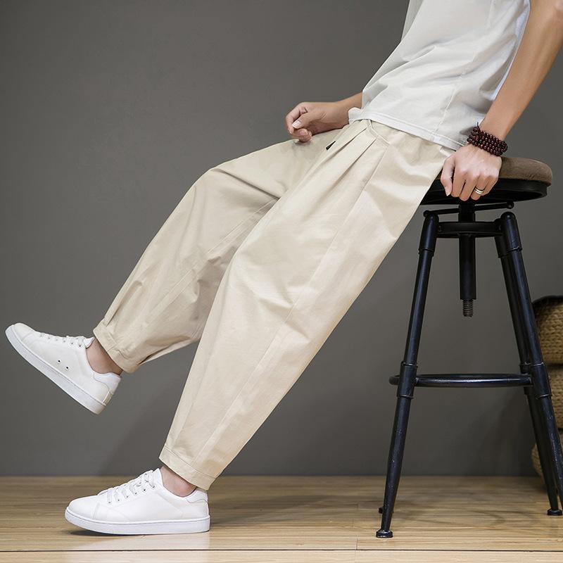 カジュアルパンツ メンズ ユース レトロ コットン リネン ワイドレッグ ハーレム ゆったり ロングパンツ 薄手 ストレート ミドルライズ ドローストリング 春夏 ベージュ グリーン ブラック 普段使い 4,687円
