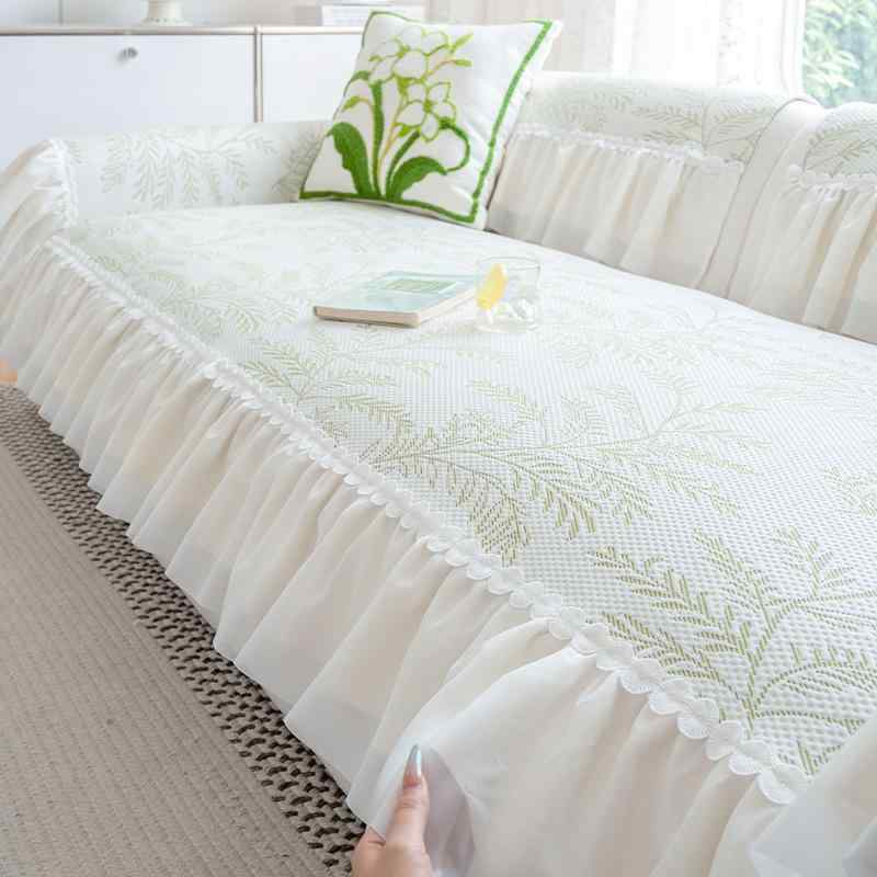 ソファカバー 夏 接触冷感 植物花柄 グレー 固定 防滑 クーリングシート 座クッション フリル 爽やか かわいい デザイン リビング 室内 家庭 普段使い 組み合わせ